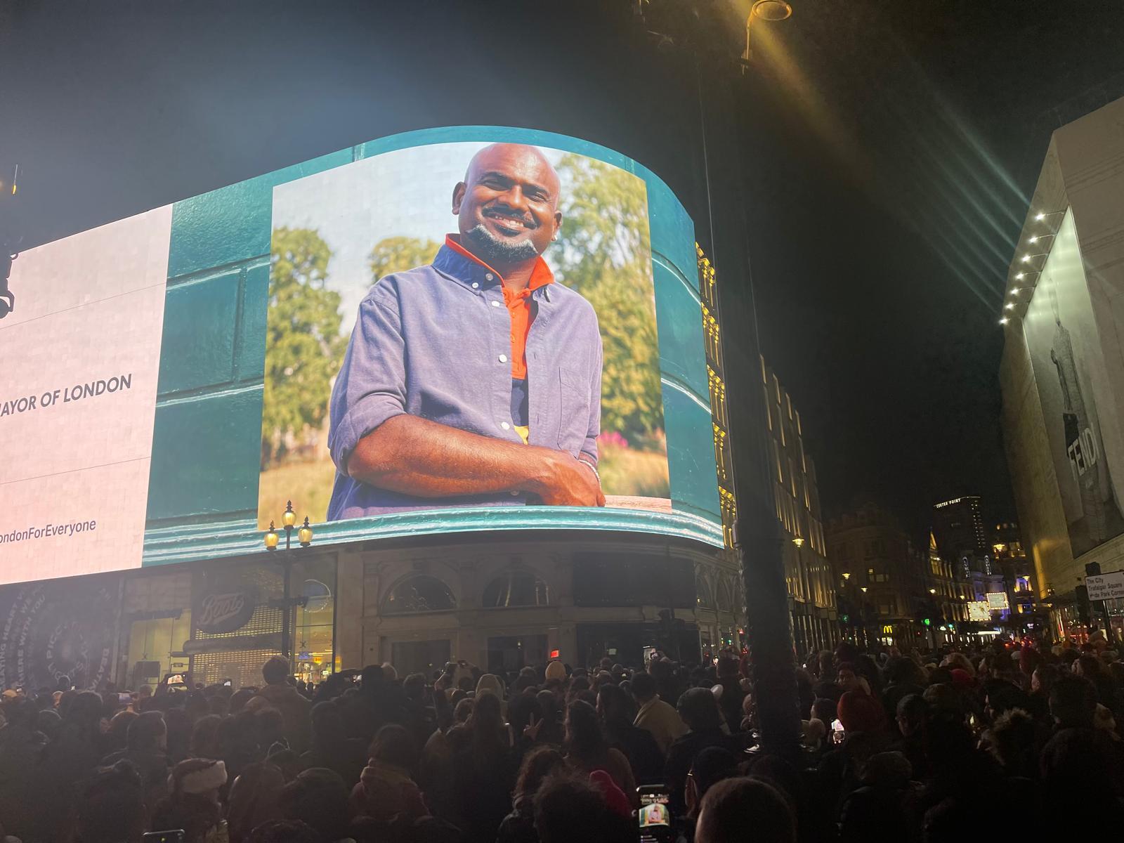 Yogi featured on the Piccadilly Circus billboard as part of the Mayor of London campaign